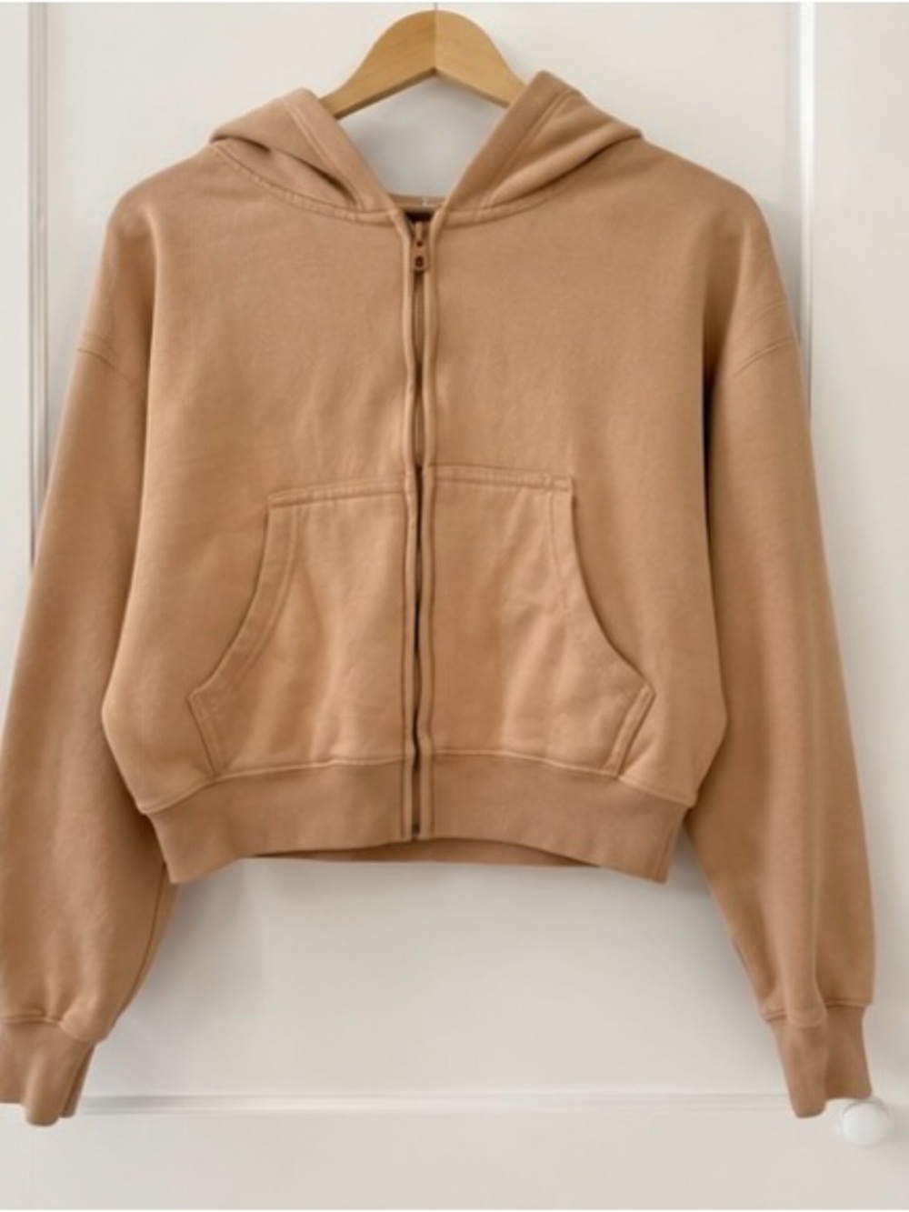 J.o&co Camel Tan Cropped Zip-Up Fleece Hoodie Size Small